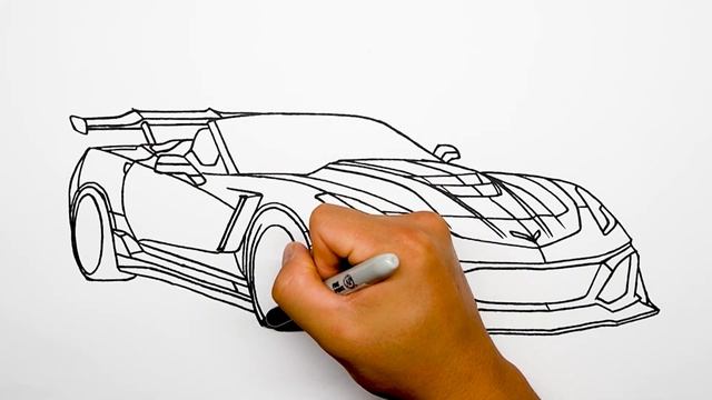 How to draw a car - Chevrolet Corvette ZR1 - Step by step #1 смотреть онлайн