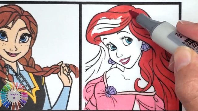 DISNEY PRINCESS Faces Together Coloring Page ARIEL AURORA ANNA ELSA JASMINE POCAHONTAS - In Markers смотреть онлайн