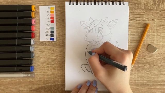 Как нарисовать бычка карандашом и скетч маркерами | Рисунок для детей, поэтапно и легко смотреть онлайн