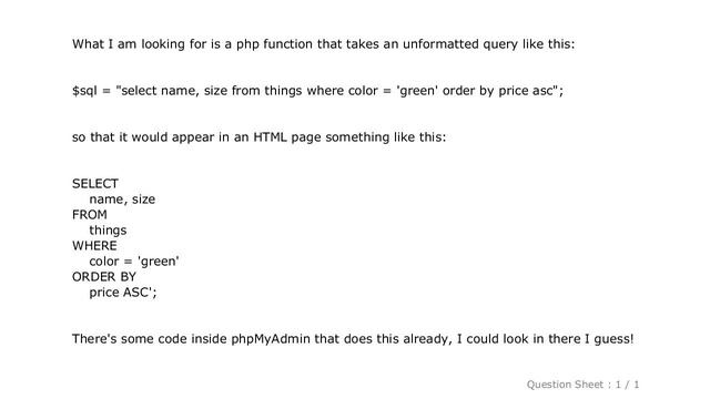 MySQL : Use PHP to format an input SQL query as HTML? смотреть онлайн