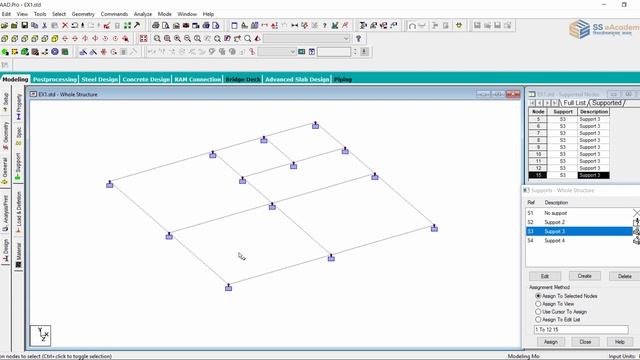Bentley STAAD Pro : Assign Properties and Support Specification смотреть онлайн