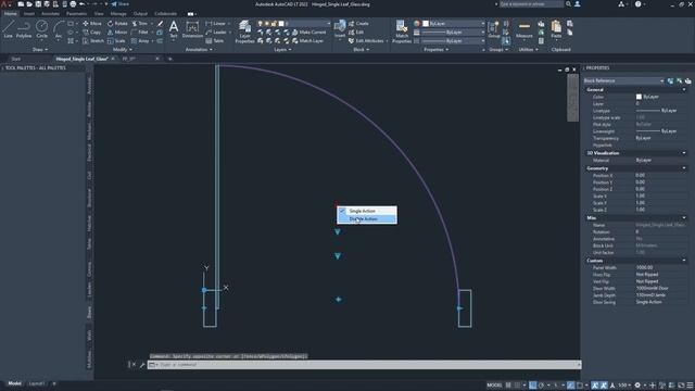 Hinged Door - Single Leaf (Glass): AutoCAD Dynamic Block (Plan View) смотреть онлайн