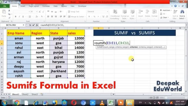 SUMIFS Formula in Excel in Hindi || SUMIF and SUMIFS Excel Functions | Deepak EduWorld смотреть онлайн
