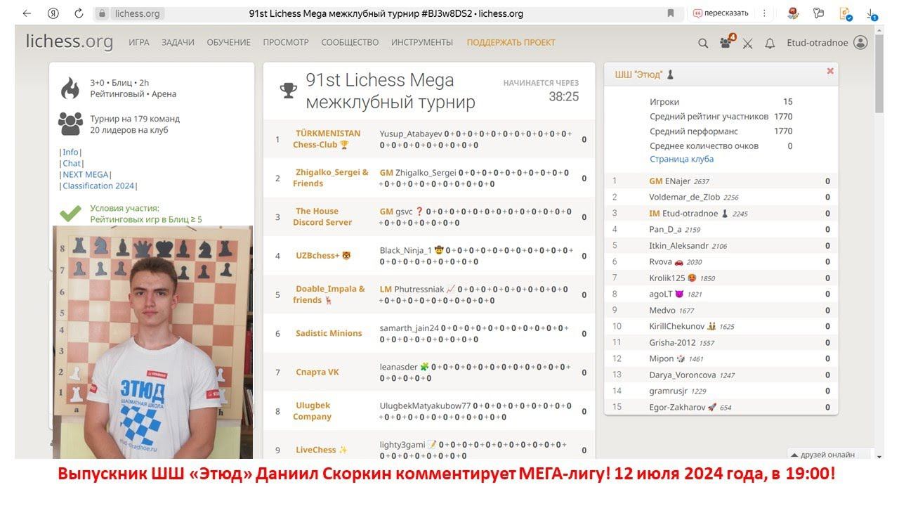 МЕГА-лига №91, играет команда шахматной школы "Этюд"!