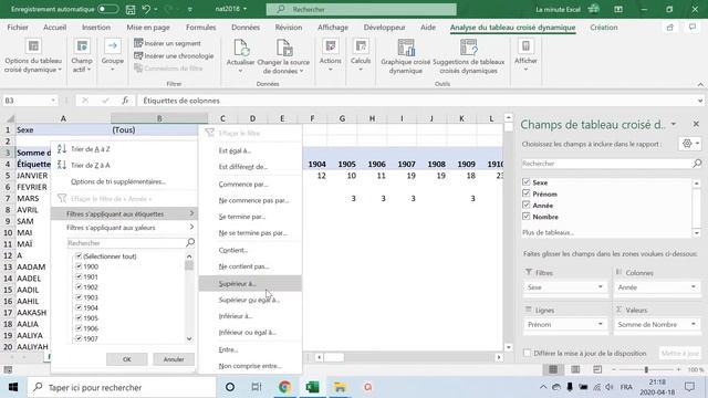 TOP 5 DES PRÉNOMS LES PLUS COURANT DE FRANCE (Tableau croisé dynamique Excel - Part 2) смотреть онлайн