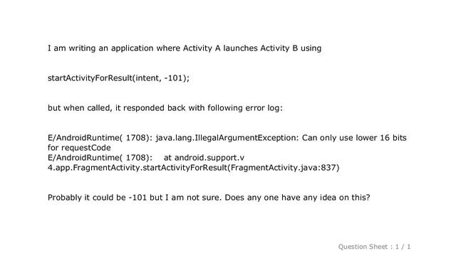 Android : java.lang.IllegalArgumentException: Can only use lower 16 bits for requestCode смотреть онлайн