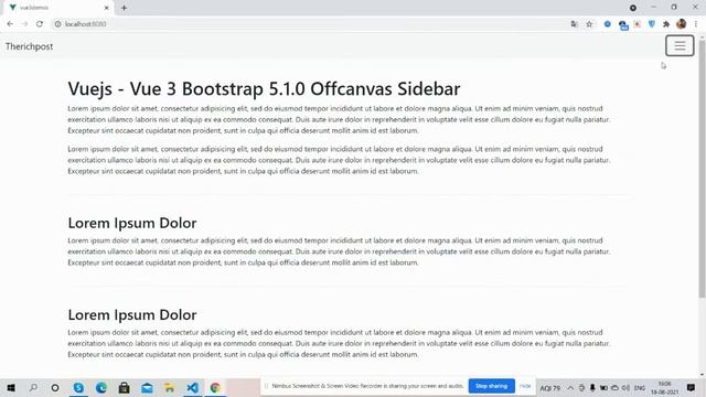 Vuejs - Vue 3 Bootstrap 5.1.0 Offcanvas Sidebar Working Demo смотреть онлайн