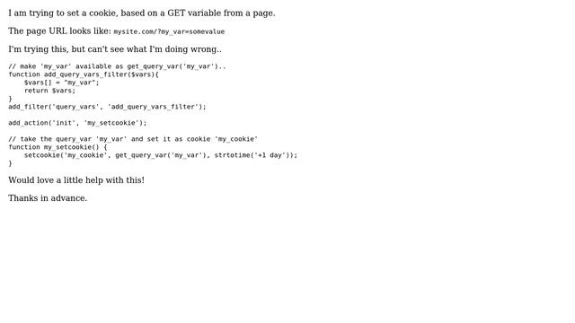 Wordpress: How to set a cookie based on a page Get variable? смотреть онлайн