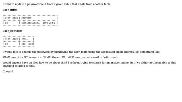 Databases: Update postgres row where condition is from another table смотреть онлайн