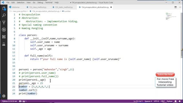 #154 how to use Encapsulation and abstraction in python // Complete Python tutorial(2020) смотреть онлайн
