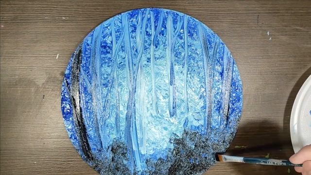 Ультрамариновый лес фольгой и кистью. Может нарисовать любой. Акрил для начинающих. смотреть онлайн