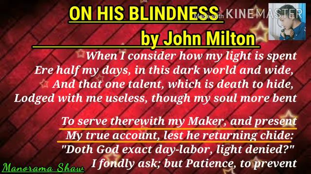 On His Blindness||John Milton||Sonnet|| When I consider how my light is spent||English Literature|| смотреть онлайн