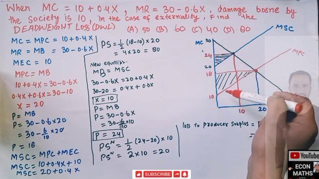 When MC= 10 +0.4X, MR=30 0.6X, damage borne by society is 10, in the case of externality , Find DW смотреть онлайн