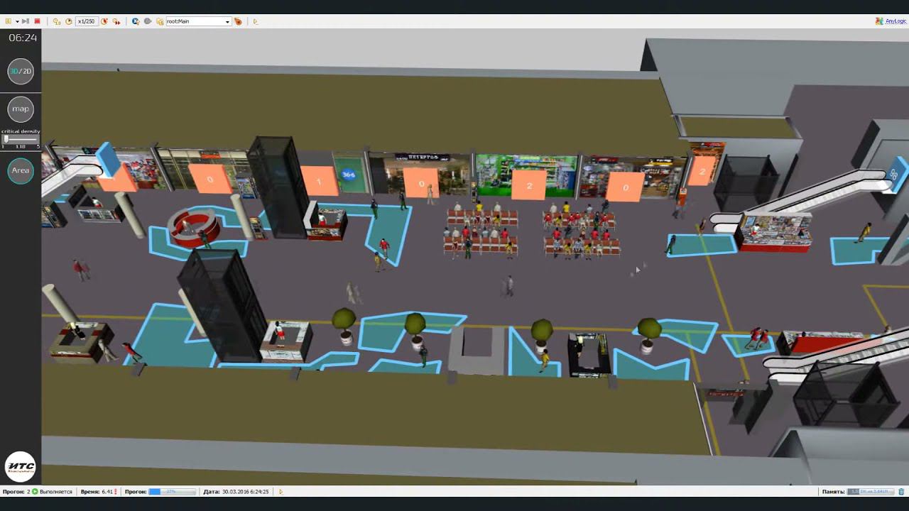 Имитационное моделирование торговых площадей на Ленинградском вокзале в Anylogic