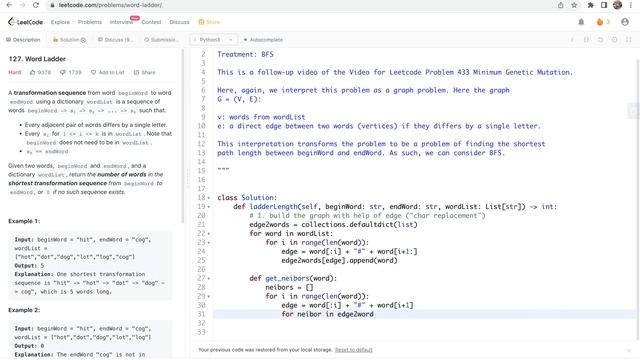 leetcode 127. Word Ladder - BFS смотреть онлайн