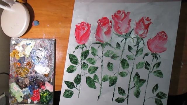 Нарисовать розы и бабочки мастихином. смотреть онлайн