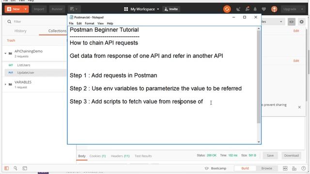 POSTMAN BEGINNER TUTORIAL 18 ? How to get value from Response and refer in Request | REST смотреть онлайн