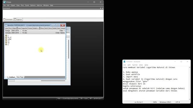 cara membuat variabel ln (logaritma natural) atau estimasi langsung menjadi ln di Eviews смотреть онлайн