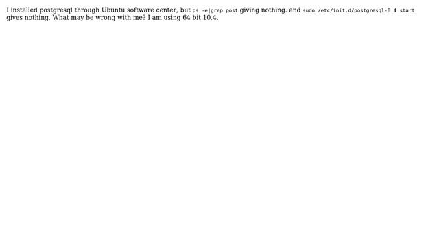DevOps & SysAdmins: postgresql not running in lucid ( 10.4 ) 64bit смотреть онлайн