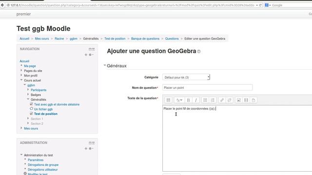 Moodle Qtype Ggb : Intégration Dans Un Test Avec Données Aléatoires