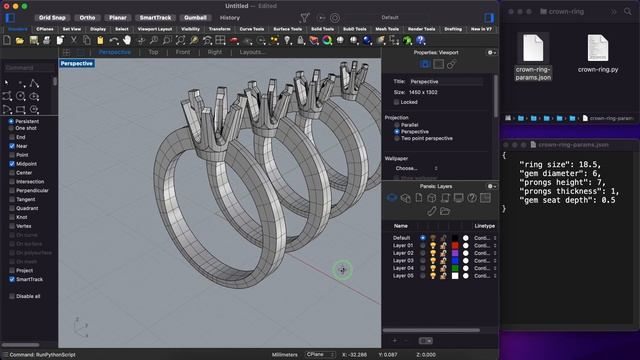 Prong Setting Engagement Ring 3D modeling with Python and Rhinoceros3D смотреть онлайн
