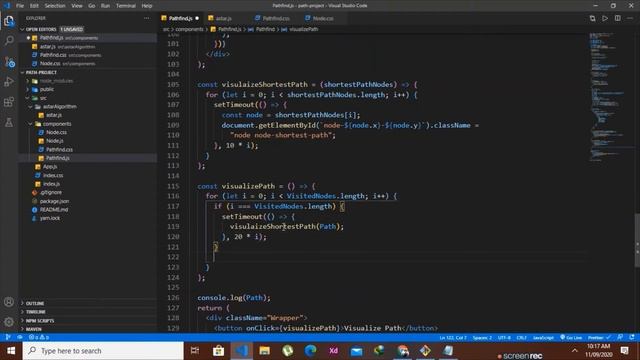 Path Finding Visualizer Tutorial (Animating the Astar Algorithm A*) in React Final Part смотреть онлайн