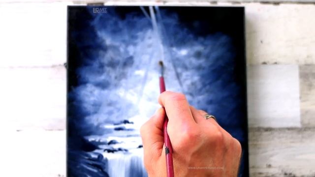 BLACK & WHITE LANDSCAPE ART | EASY PAINTING for BEGINNERS | WATERFALL | ABSTRACT смотреть онлайн