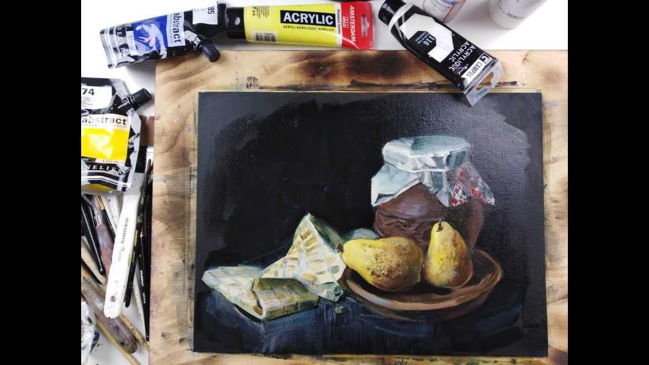 Мастер-класс по живописи акрилом «Спелые груши» | Как нарисовать грушу поэтапно смотреть онлайн