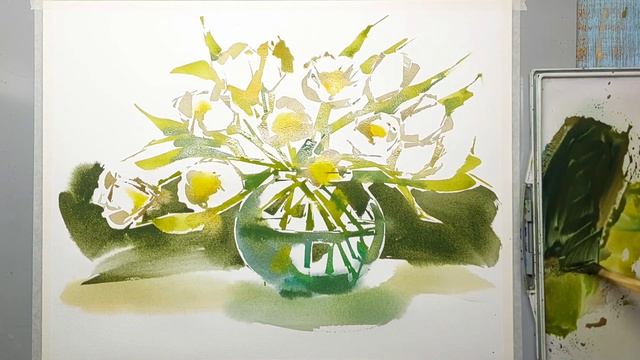 Весенние цветы, акварельная зарисовка смотреть онлайн