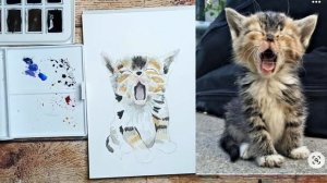 Уроки рисования | Рисуем акварелью | Как нарисовать котёнка.