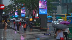 Heavy Rainy Gangnam Street   City View Seoul Korea   Rain Ambience 4K HDR