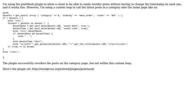 Wordpress: How do i use postMash to order posts in a custom loop? смотреть онлайн