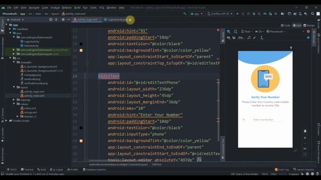 Preparing Layout For Firebase Phone Authentication App (Android Studio 2020) смотреть онлайн