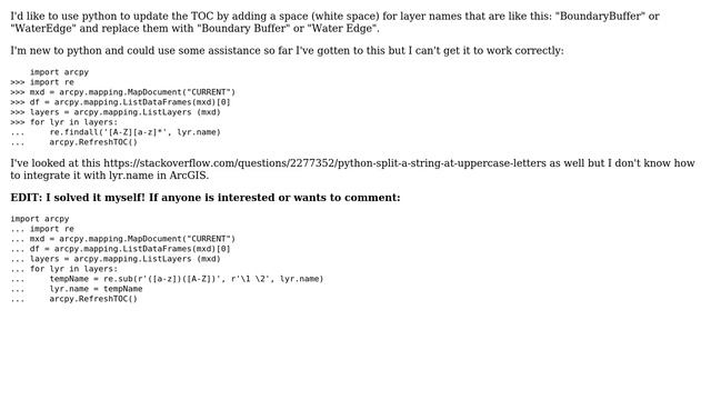 GIS: Python in ArcGIS: How to add a space between upper and lowercase letters in TOC смотреть онлайн