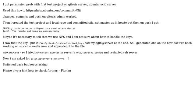 git push fails in permissions setting up fresh gitosis on ubuntu server смотреть онлайн