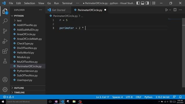 Python program to calculate perimeter of a circle смотреть онлайн