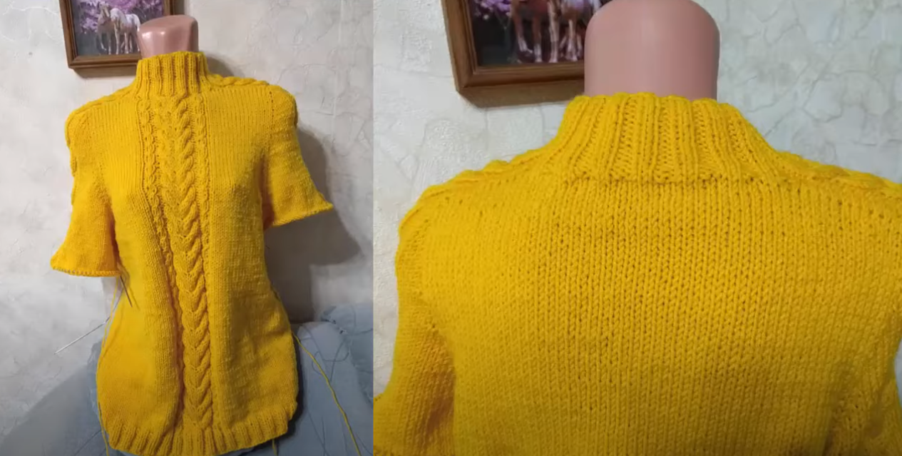 Как связать свитер с рукавом Погон от горловины  Часть 2