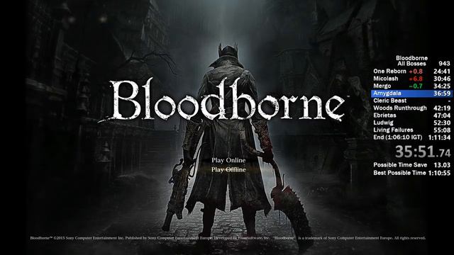 Bloodborne All Bosses Speedrun (Quitouts) - 1:05:56 IGT смотреть онлайн