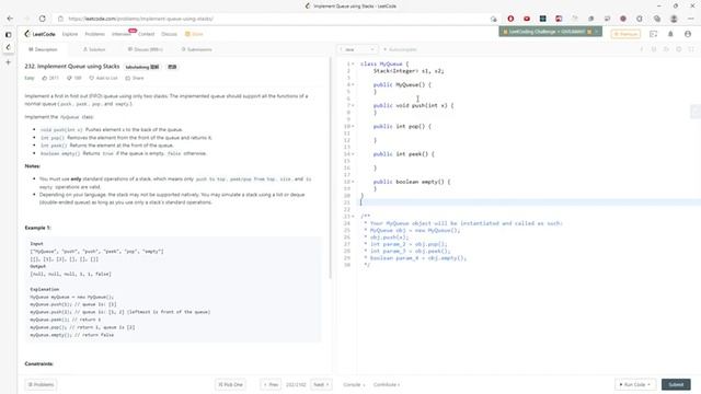 LeetCode 232 | Implement Queue using Stacks | Stacks | Java смотреть онлайн