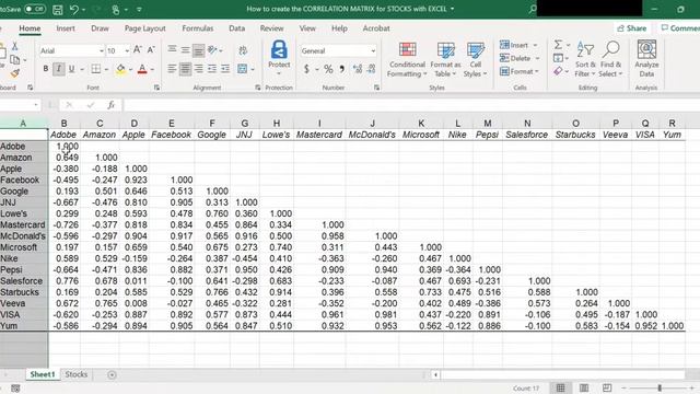 How to create a CORRELATION MATRIX for STOCKS with EXCEL! смотреть онлайн