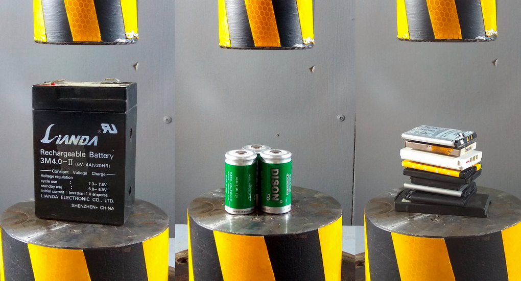 Эксперименты | ГИДРАВЛИЧЕСКИЙ ПРЕСС ПРОТИВ АККУМУЛЯТОРОВ | давить вещи ПРЕССОМ АСМР