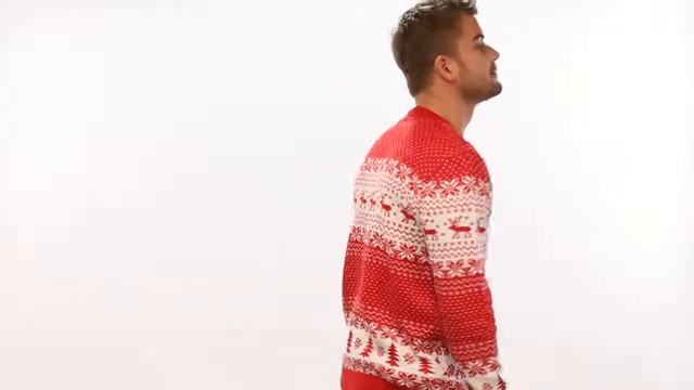 Свитер "Новогодние олени" из шерсти красный мужской смотреть онлайн