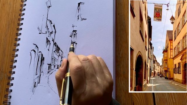 Loose Style Is an Art/Urban sketching/Ink and watercolor sketch/Street scene in Strasbourg, France смотреть онлайн