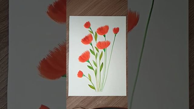 Красные луговые цветы, как нарисовать гуашью. смотреть онлайн