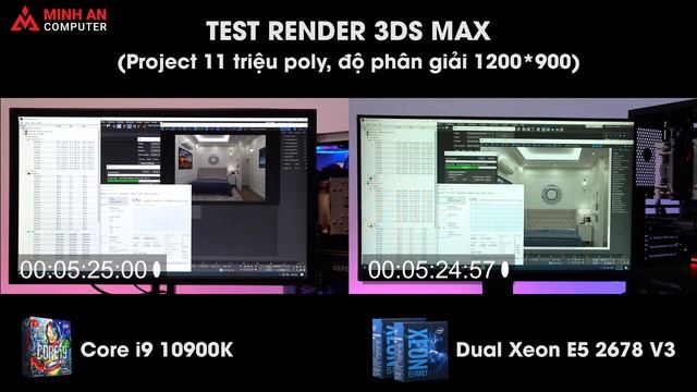 Test Render Intel Core i9 10900KA vs Dual Xeon E5 2678 V3 смотреть онлайн