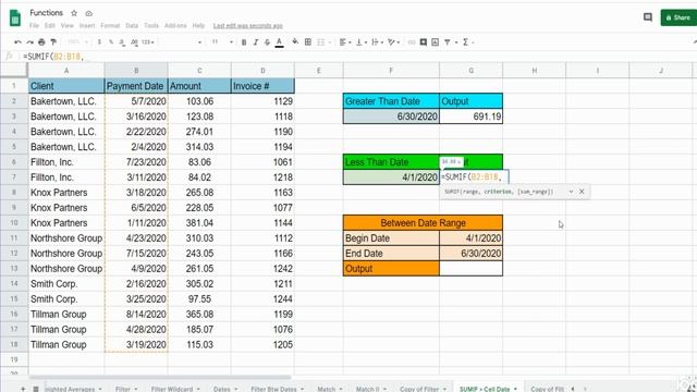 Google Sheets Sumif Greater Than Cell Date смотреть онлайн