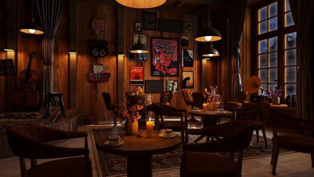 Уютное кафе с джазовой музыкой и звуками дождя, дождливой ночью и спокойной джазовой музыкой смотреть онлайн