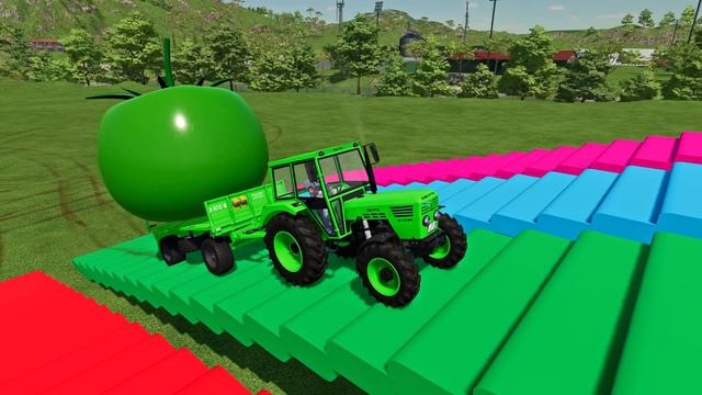 LOAD AND TRANSPORT GIANT TOMATOES WITH MERCEDES & DEUTZ TRACTORS - Farming Simulator 22