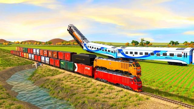 3 TRAINS FLYING AND JUMPING ON TOP OF THE OTHER TRAINS AT SAME RAILROAD TRACK #4 | Trainz Simulator смотреть онлайн