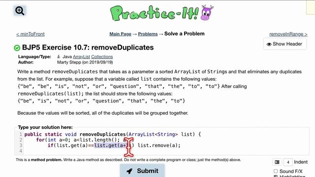 Java Practice It | Exercise 10.7: removeDuplicates | ArrayList, collections, array list смотреть онлайн